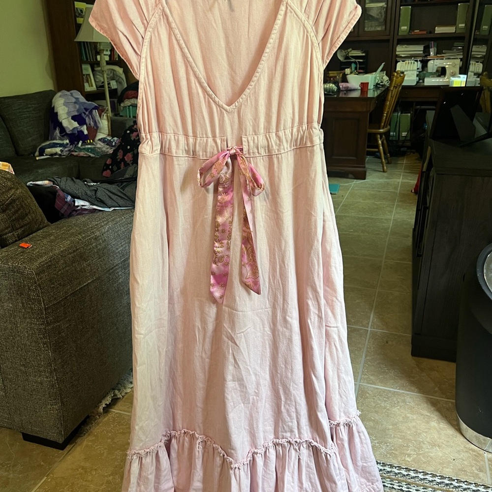 Free People Light Pink Maxi Dress with Tie Waist medium